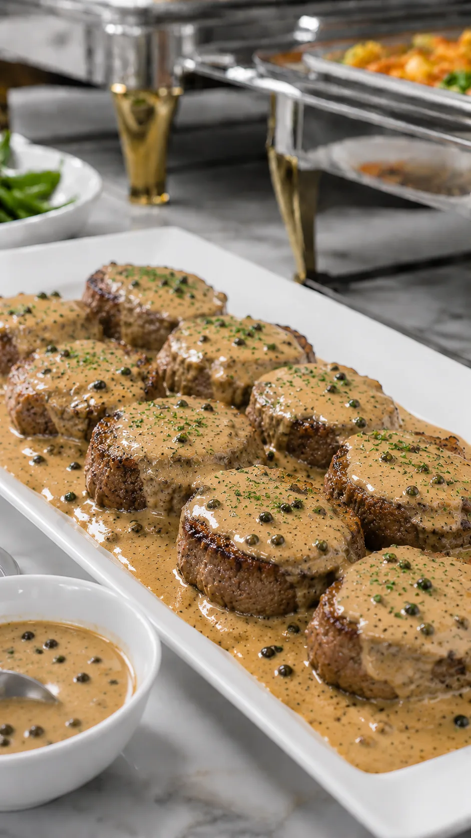 Medallones de lomito con salsa cremosa a la pimienta