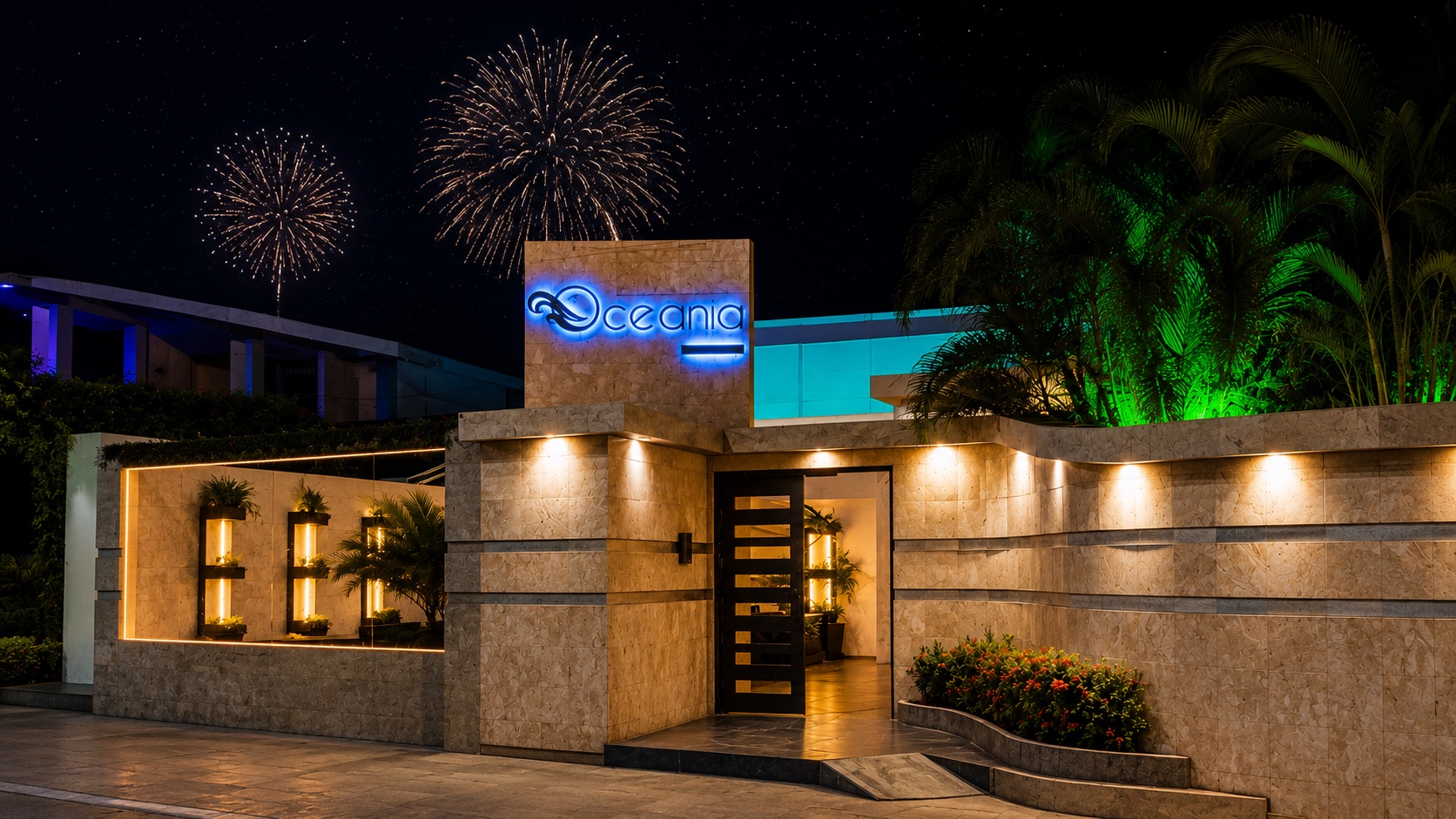 Entrada nocturna de Eventos Oceania