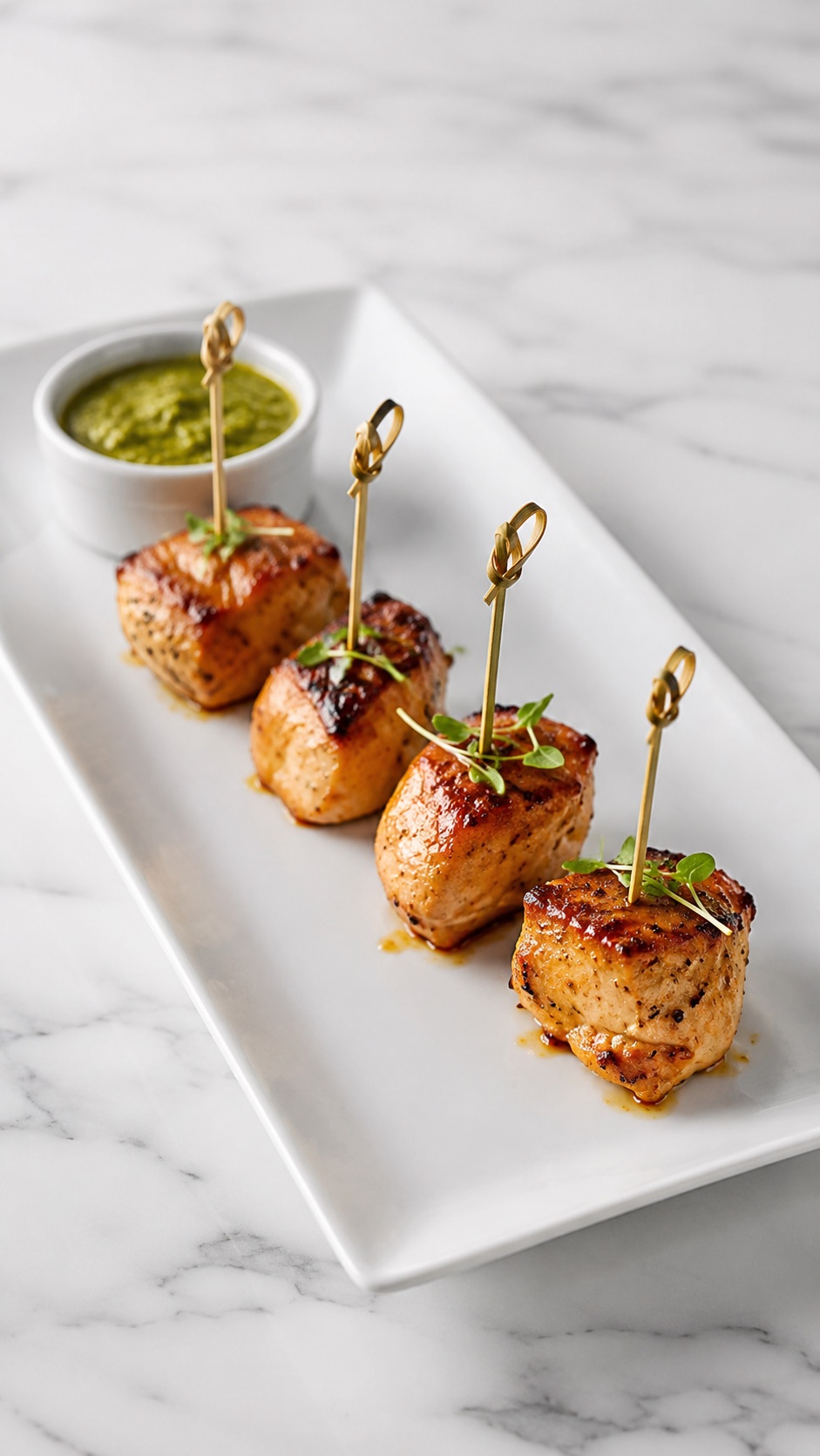 Brochetas de pollo glaseado