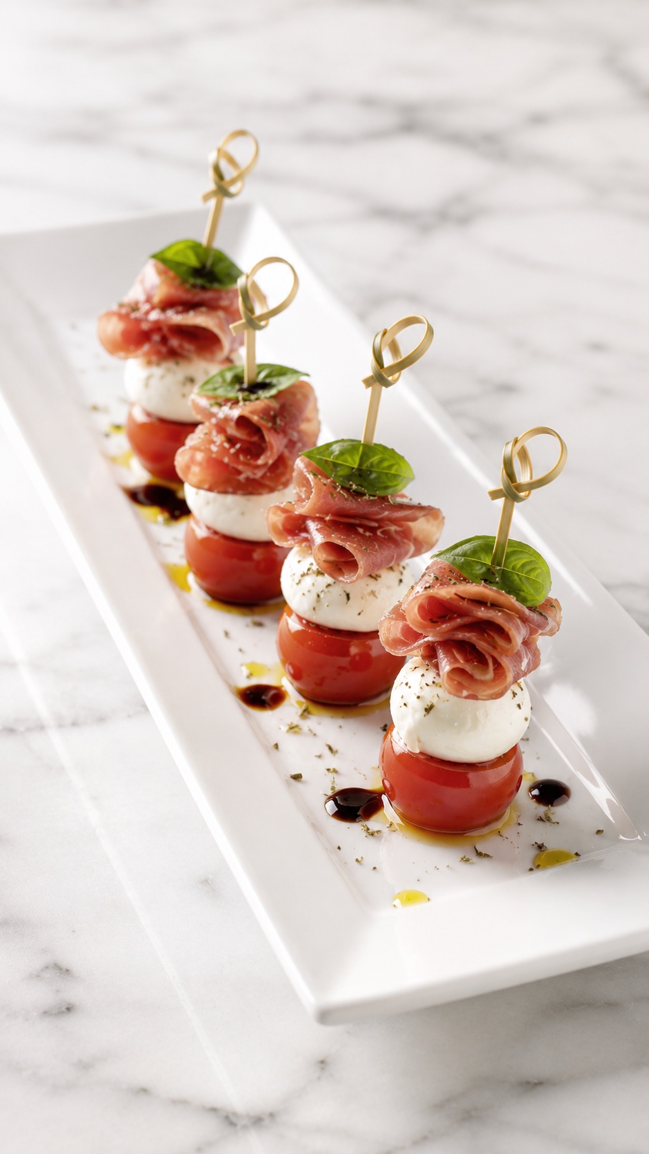 Bocados caprese con prosciutto