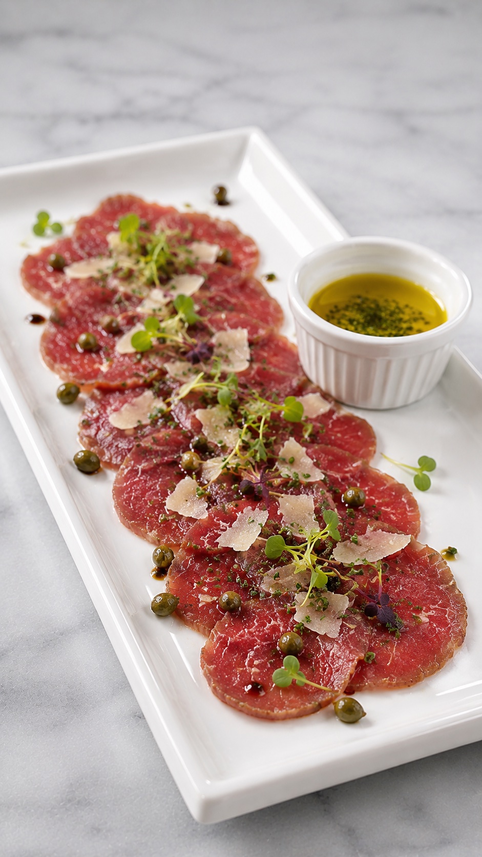 Carpaccio con aceite y alcaparras