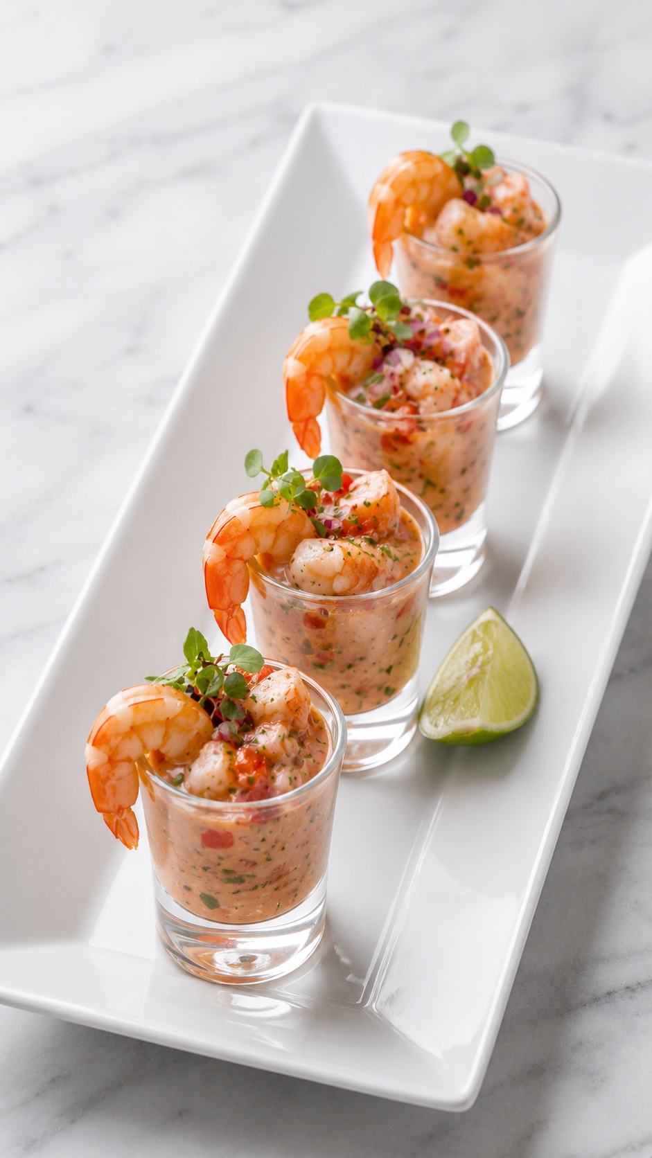 Shots de ceviche con camaron