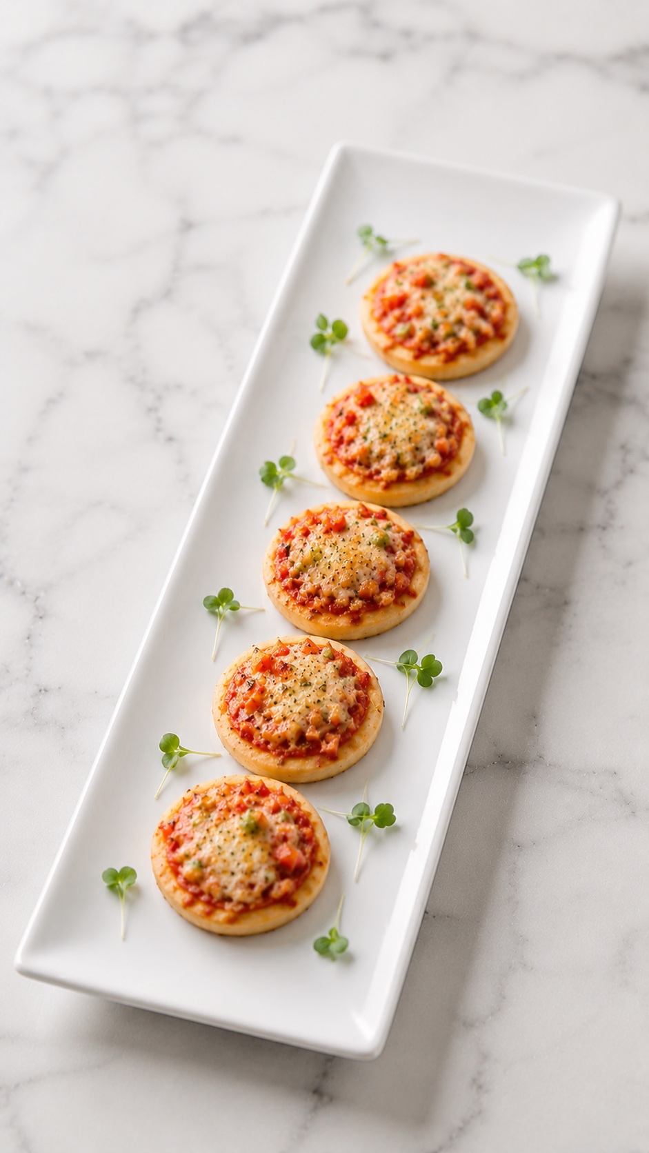 Mini pizzas servidas en bandeja