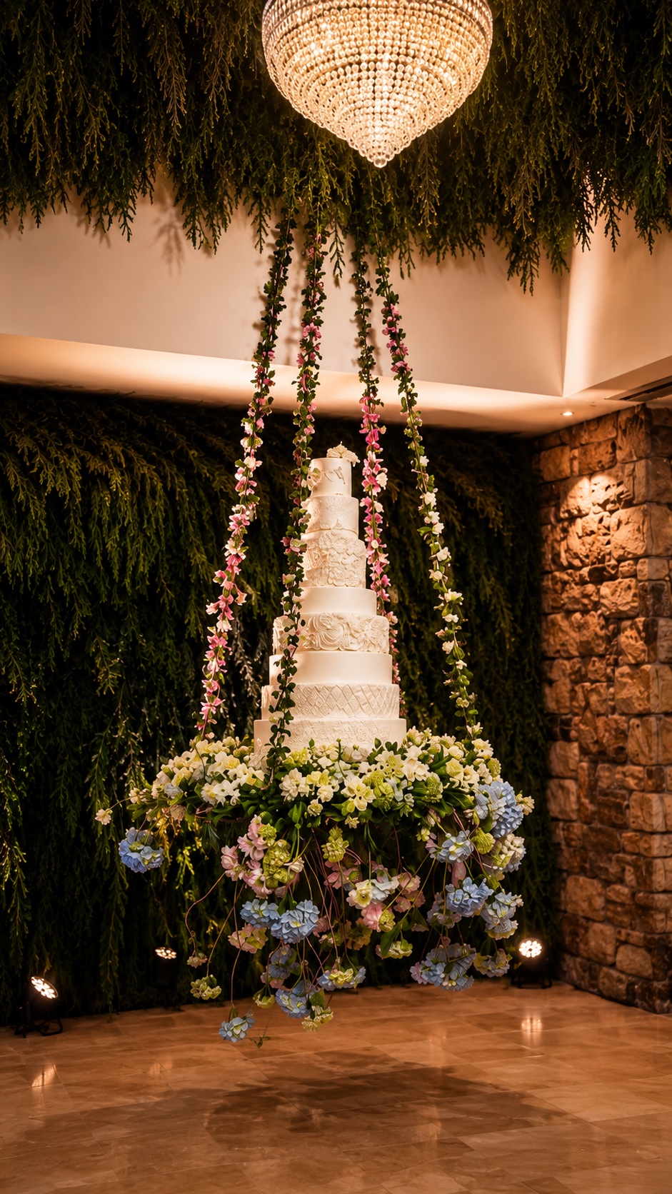 Torta suspendida con flores