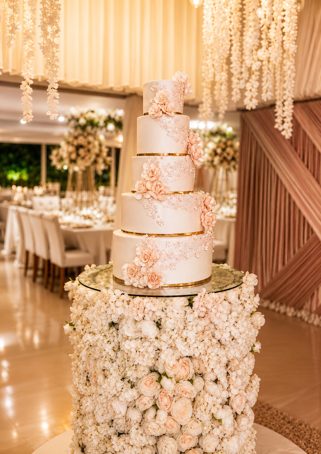 Torta rosada con salón decorado
